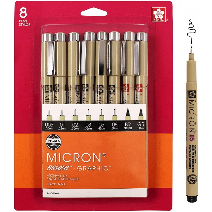 Juego de bolígrafo de tinta x 8  Pigma micron Brush-graphic SAKURA