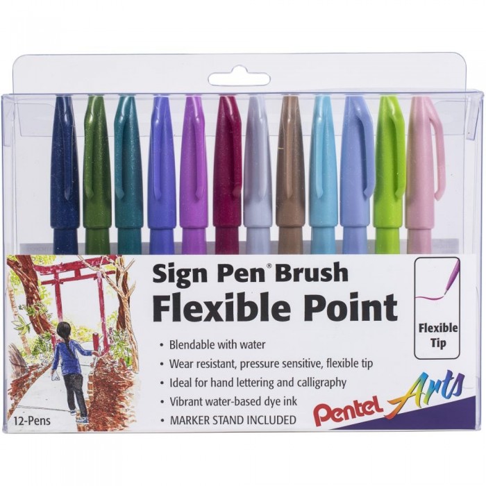 Pentel Arts Sign Pens Brush Flexible Point x12