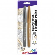 Pentel Arts Sign Pens With Brush Tip 2/Pkg Gold and Silver