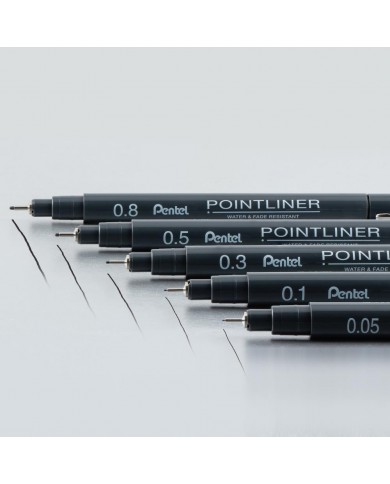 Pentel Arts Pointliner Pigment Ink Pen Assorted Sizes 5/Pkg
