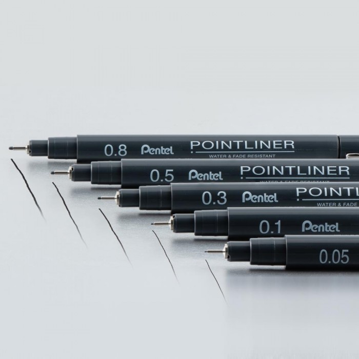Pentel Arts Pointliner Pigment Ink Pen Assorted Sizes 5/Pkg