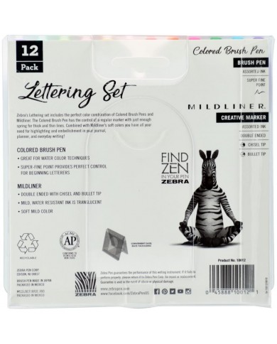 Zebra Mildliner Lettering Set 12/Pkg Assorted Colors & Styles