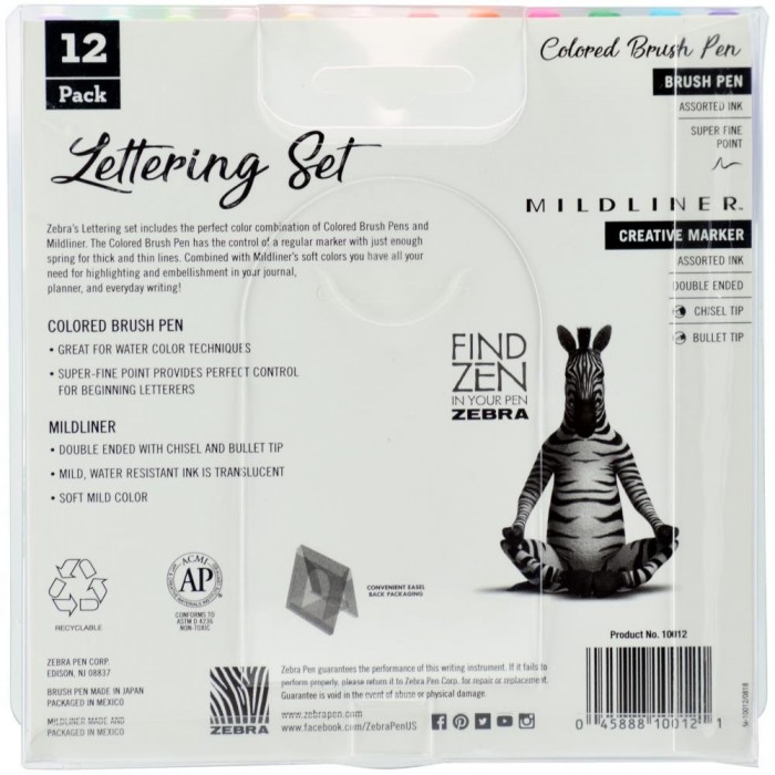 Zebra Mildliner Lettering Set 12/Pkg Assorted Colors & Styles