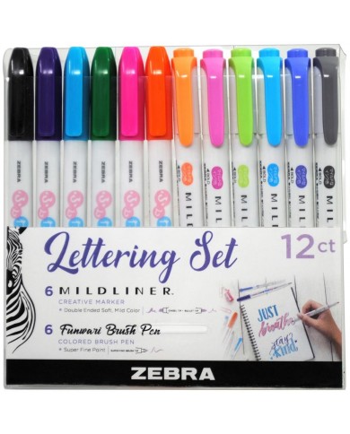 Zebra Mildliner Lettering Set 12/Pkg Assorted Colors & Styles