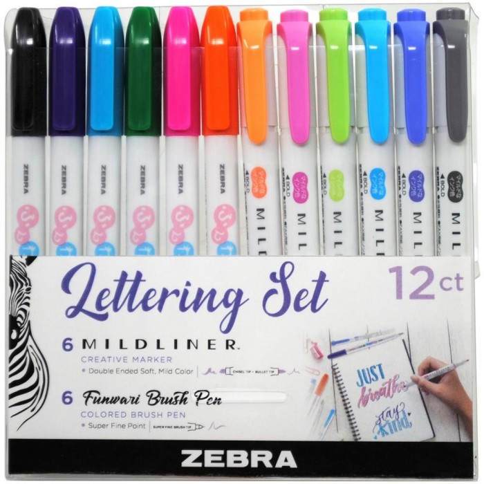 Zebra Mildliner Lettering Set 12/Pkg Assorted Colors & Styles