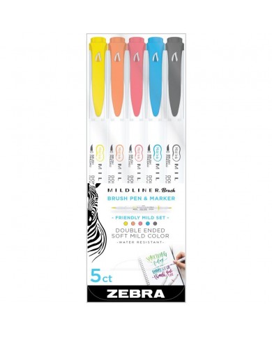 Zebra Mildliner Double Ended Brush Collection 5/Pkg Friendly - Assorted Colors