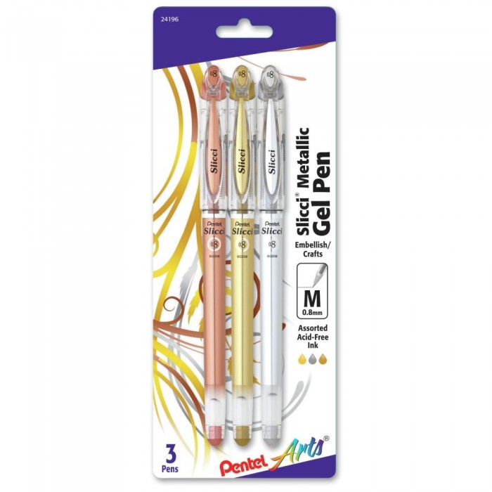 Pentel Slicci Metallic Gel Pens .8mm 3/Pkg