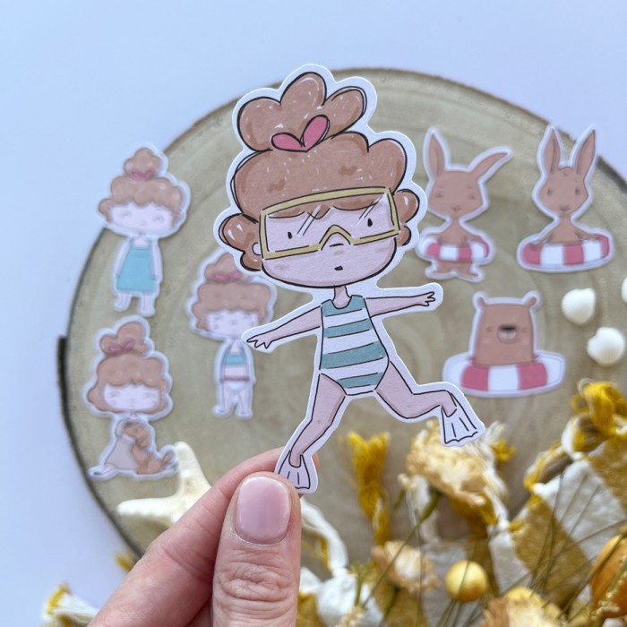 Set de recortables o die cuts ilustraciones Playa o piscina