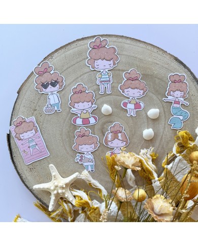 Set de recortables o die cuts ilustraciones Playa o piscina