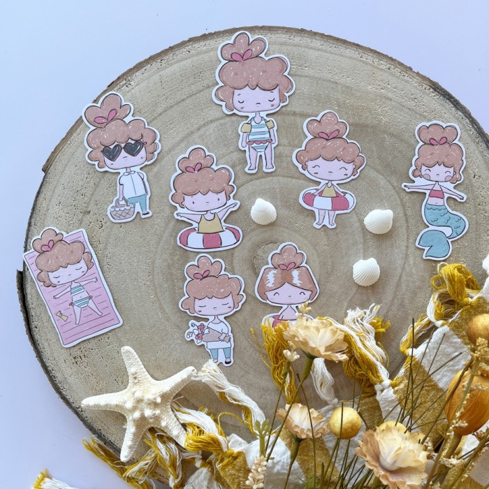 Set de recortables o die cuts ilustraciones Playa o piscina
