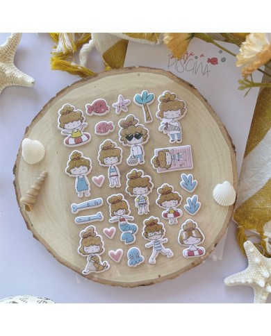 Set de pegatinas puffy Playa o piscina Aluacid