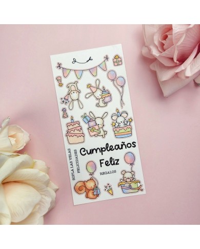 Sello y troquel coordinado Feliz Cumpleaños Back to Basics VVMT018024