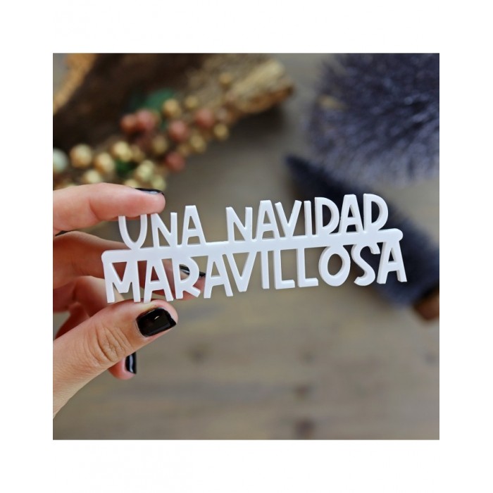 Palabra Una Navidad maravillosa en metacrilato blanco
