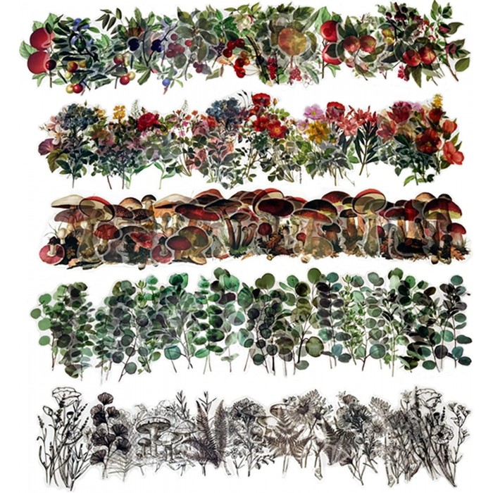 Stickers transparentes de flores, ramas, botanicas mariposas surtidas