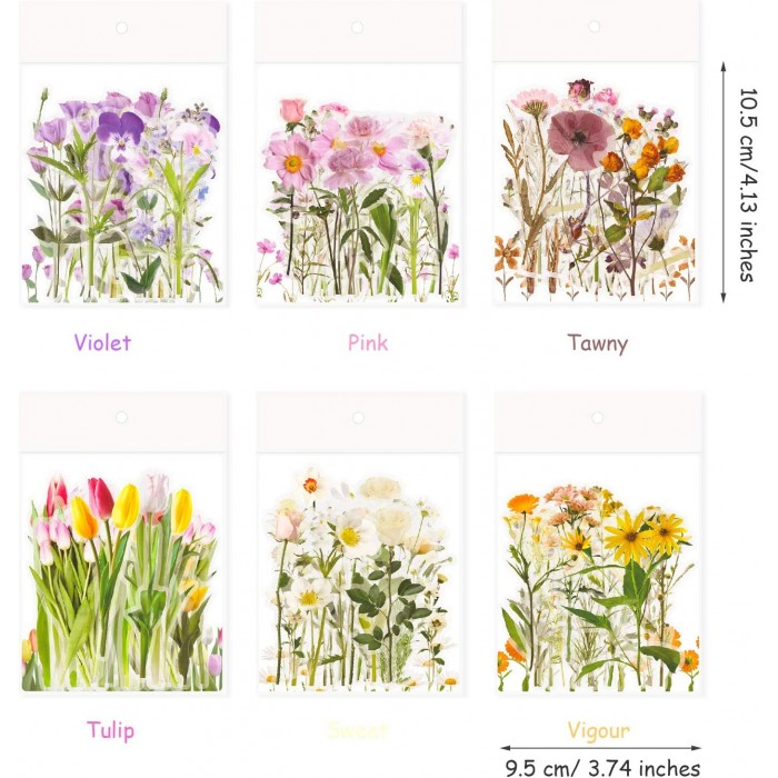 Stickers transparentes de flores, ramas, botanicas mariposas surtidas
