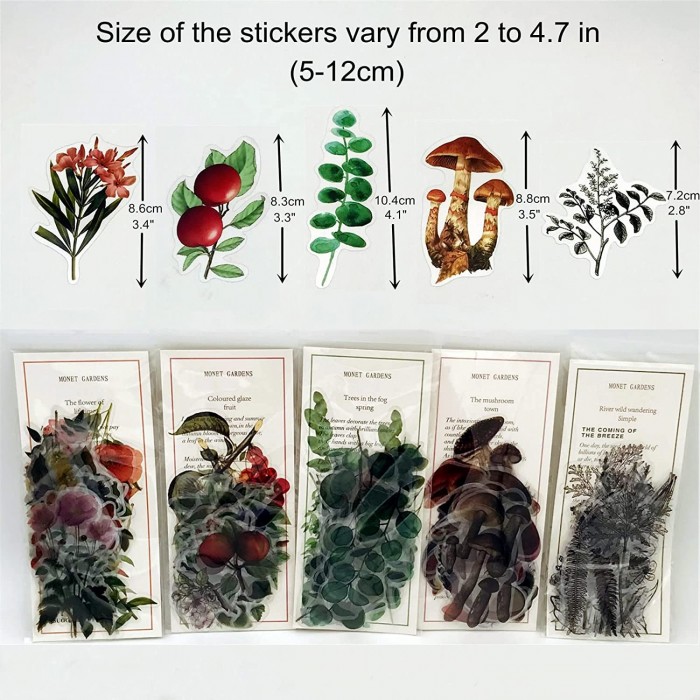 Stickers transparentes de flores, ramas, botanicas mariposas surtidas