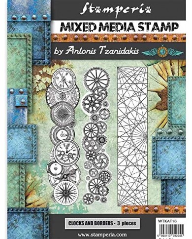 Sellos de Caucho Stamperia clocks y bordes 3 unidades WTKAT18