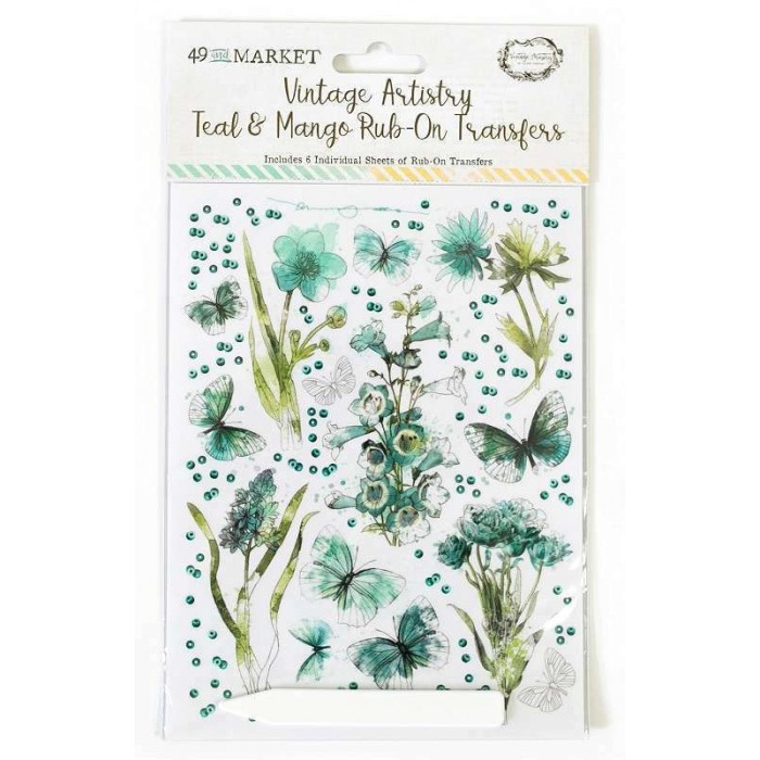 Vintage Artistry Teal & Mango Rub-Ons 6"X8" 6/Sheets