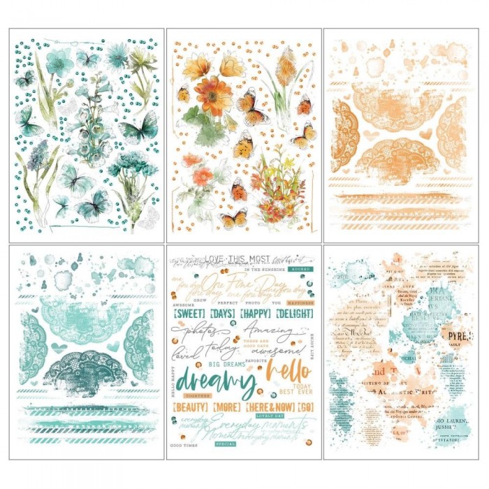 Vintage Artistry Teal & Mango Rub-Ons 6"X8" 6/Sheets