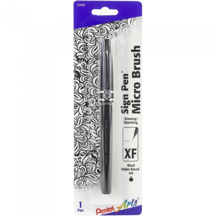 Pentel Arts Sign Pen W/Micro Brush Tip Black