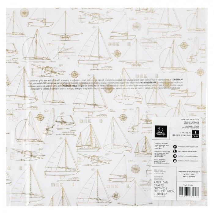 Hoja de Acetato con Foil SPECIALTY PAPER - HS - SET SAIL - 12 X 12 - ACETATE WITH GOLD FOIL