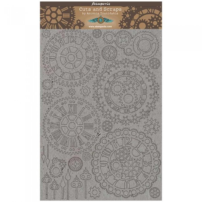 Carton pre recortado Stamperia Gears & Clocks, Sir Vagabond Greyboard Cut-Outs A4 1mm Thick
