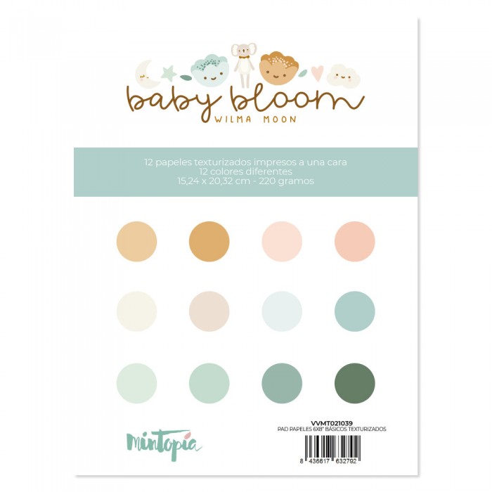 Bloc 6"x8" papel texturizado una cara Básicos Baby Bloom de Mintopí
