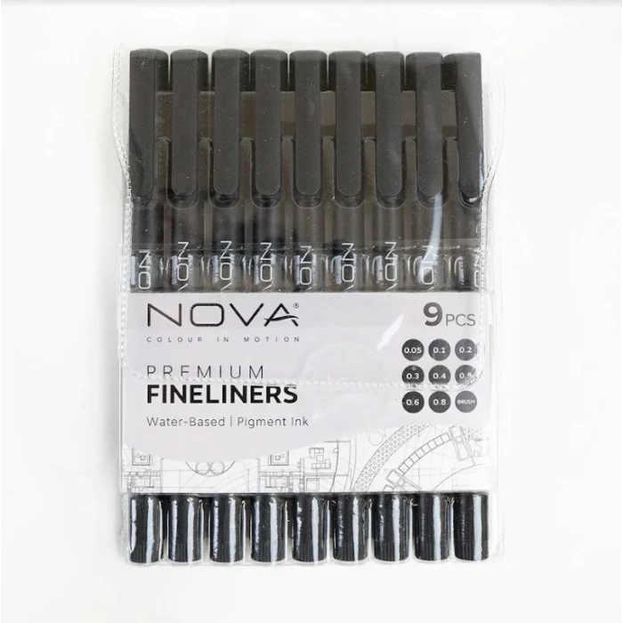 Set con 9 rotuladores técnicos calibrados para ilustración y caligrafía