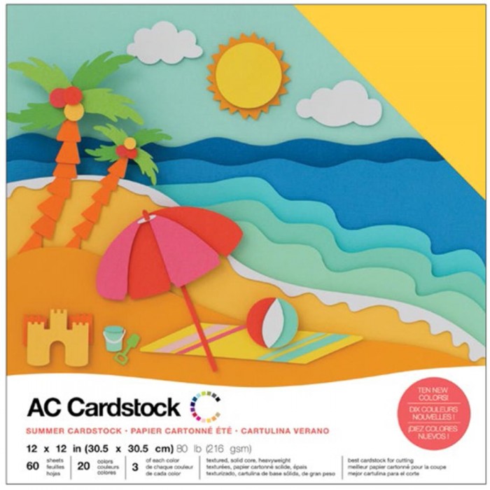 Cartulina texturizada Precision Cardstock Pack American Crafts  80lb 12"X12" 60/Pkg Colores de verano