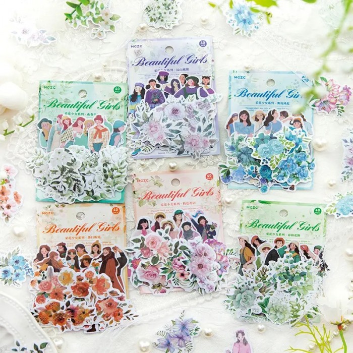 Pegatinas girls y flores washi por 40 unidades nro70