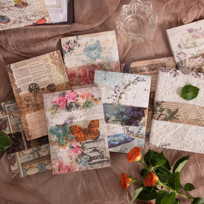 Hojas con diseños vintage de diferentes motivos 10x14cmts 100 unidades