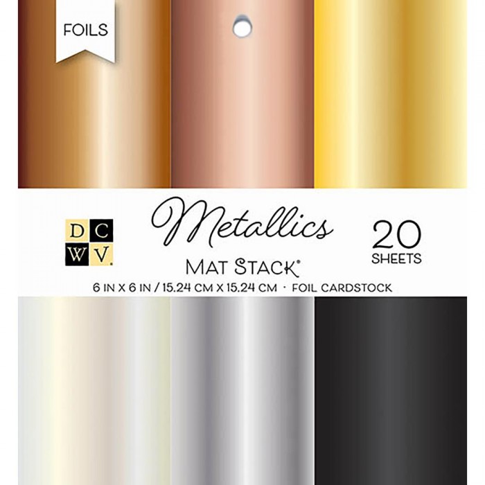 Bloc de papeles metalizados 6x6 DCWV Single-Sided Cardstock Stack 6"X6" 20/Pkg Metallics Foil Solid, 6 Colors PS006101