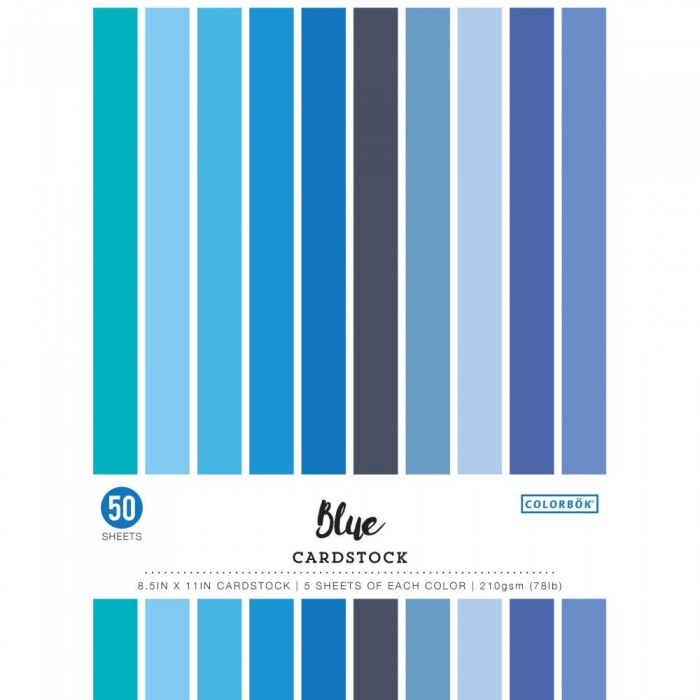 Colorbok 78lb Smooth Cardstock 8.5"X11" 50/Pkg Blues, 5 Colors/10 Each