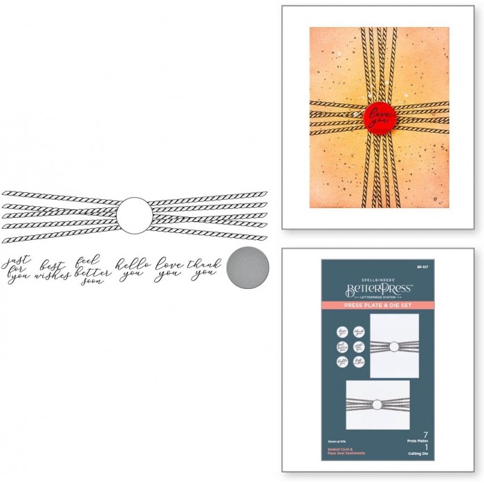 PRESS PLATE & DIE SET  SEALED CORD & FAUX SEAL SENTIMENTS  (BetterPress)