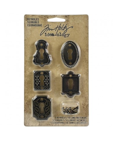 Idea-Ology Metal Keyholes W/Brads .75"X1" To 1"X1.5" 5/Pkg Tim Holtz TH92718
