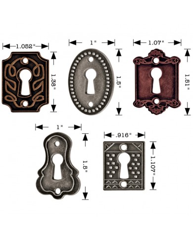Idea-Ology Metal Keyholes W/Brads .75"X1" To 1"X1.5" 5/Pkg Tim Holtz TH92718