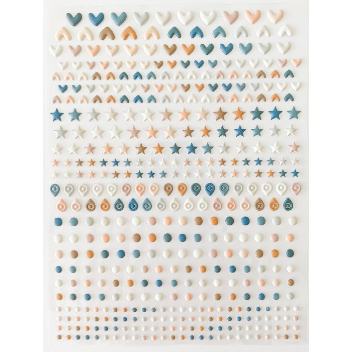 Pegatinas puffy corazones y estrellas Boho Kimidori Colors