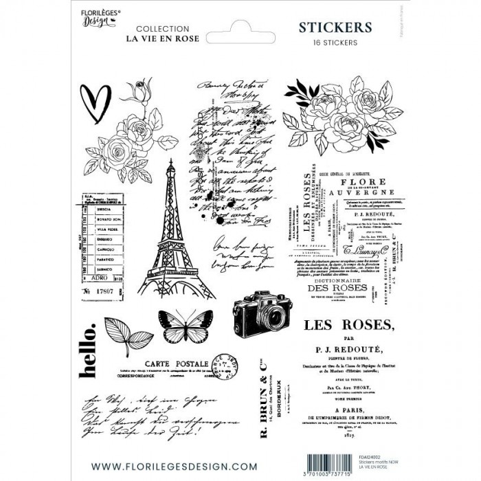 Stickers transparents B-N motifs LA VIE EN ROSE florilegesdesign FDA124002