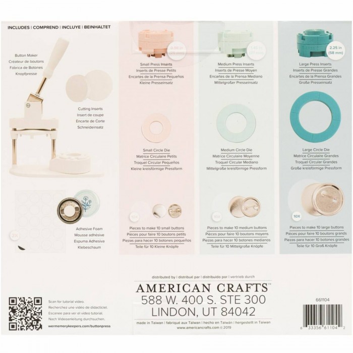 Button Press Bundle We R Memory Keepers incluye 3 tamaños de Pins