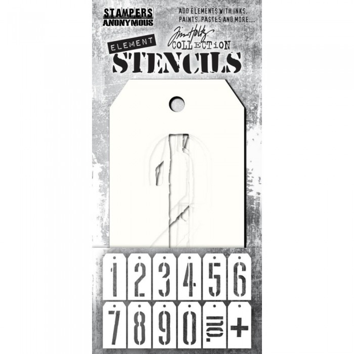 Set x 12 numeros Tim Holtz Element Stencils 12/Pkg