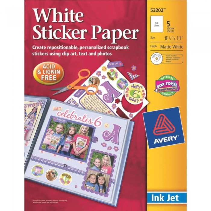 Avery Ink Jet Sticker Paper W/CD 8.5"X11"