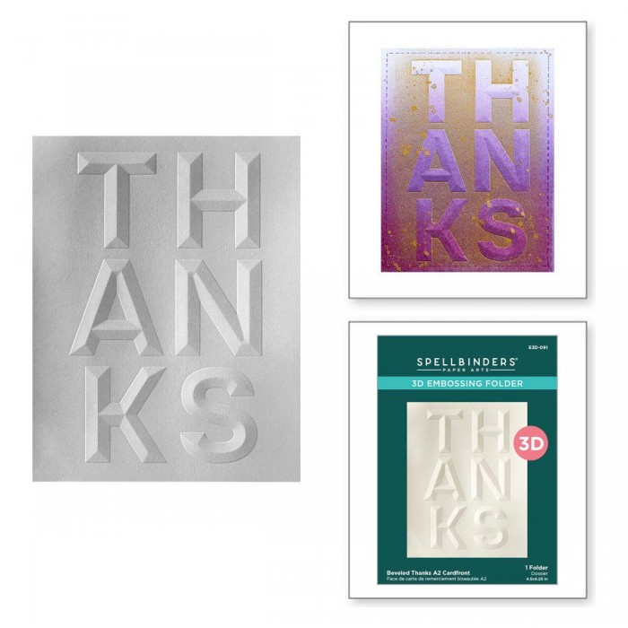 3D Embossing Folder from the Beveled Sentiment A2 Cardfront Collection Beveled Thanks A2 Cardfront