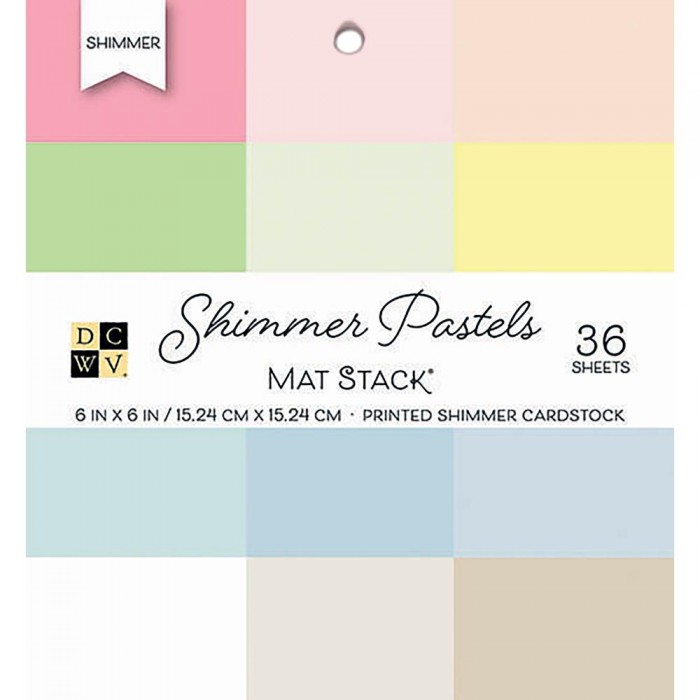Bloc de papeles con glitter DCWV 6"X6" Shimmer Pastels Solid, 12 Colors/3 Each