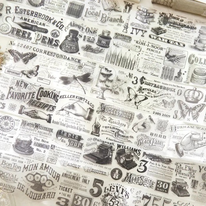 Cinta washi pet vintage blanco y negro diferentes diseños