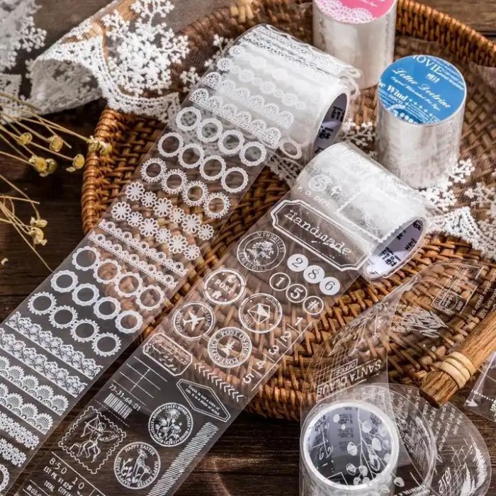 Cinta washi pet vintage blanco diferentes diseños