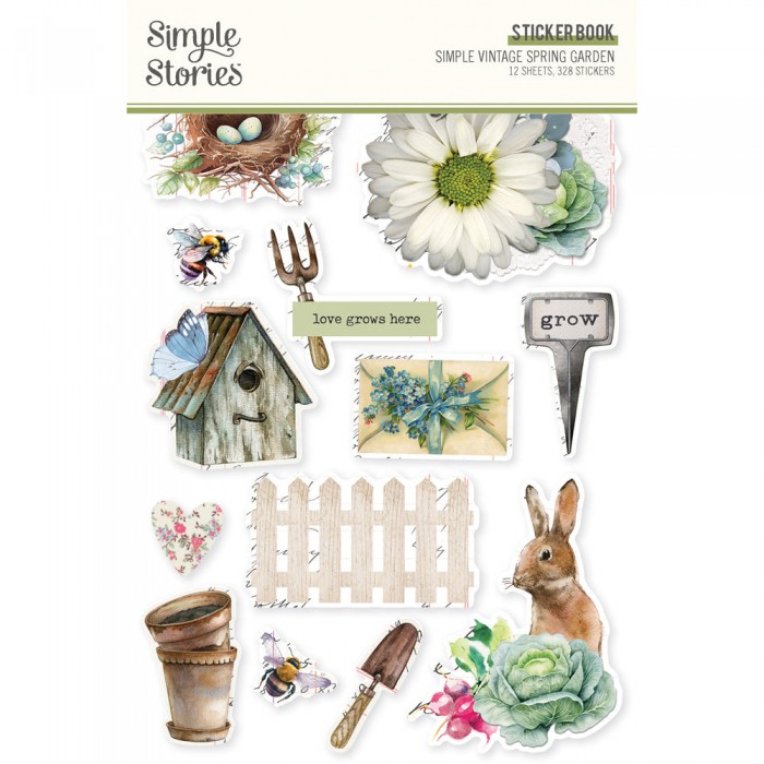 Simple Stories Sticker Book 12/Sheets Vintage Spring Garden