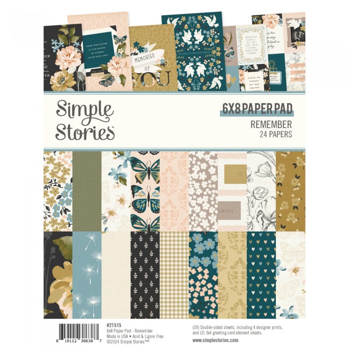 Coleccion de papeles Simple Stories 20x15 cmts 24 hojas Remember