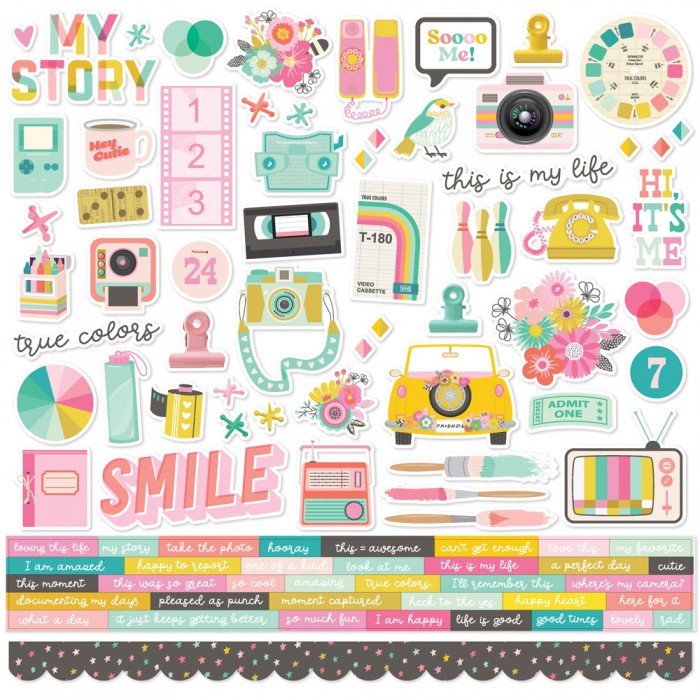Plancha de sticker de 30x30 True Colors Simple Stories - Cardstock Stickers