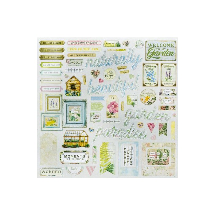 Recortables tipo Chipboard adhesivos Wildflowers From de Garden 49 and Market