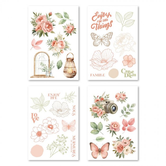 4 hojas de pegatinas de la Colección MURMURES Florileges